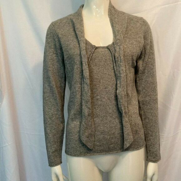 Cashmere Cache Sm Gray Tie Front pullover top Knit - Picture 2 of 8